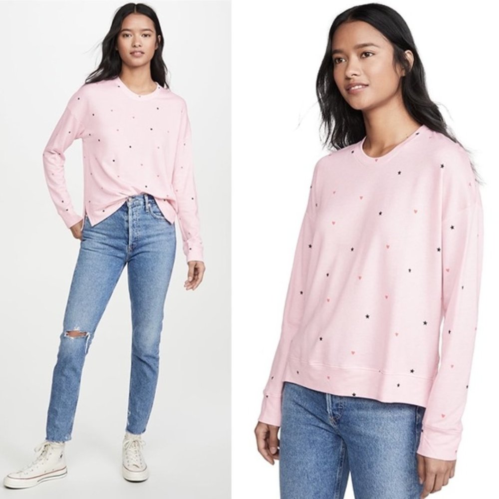 NWOT Anthropologie Sundry Hearts & Stars Pink French Terry Sweatshirt Size 3 (L)